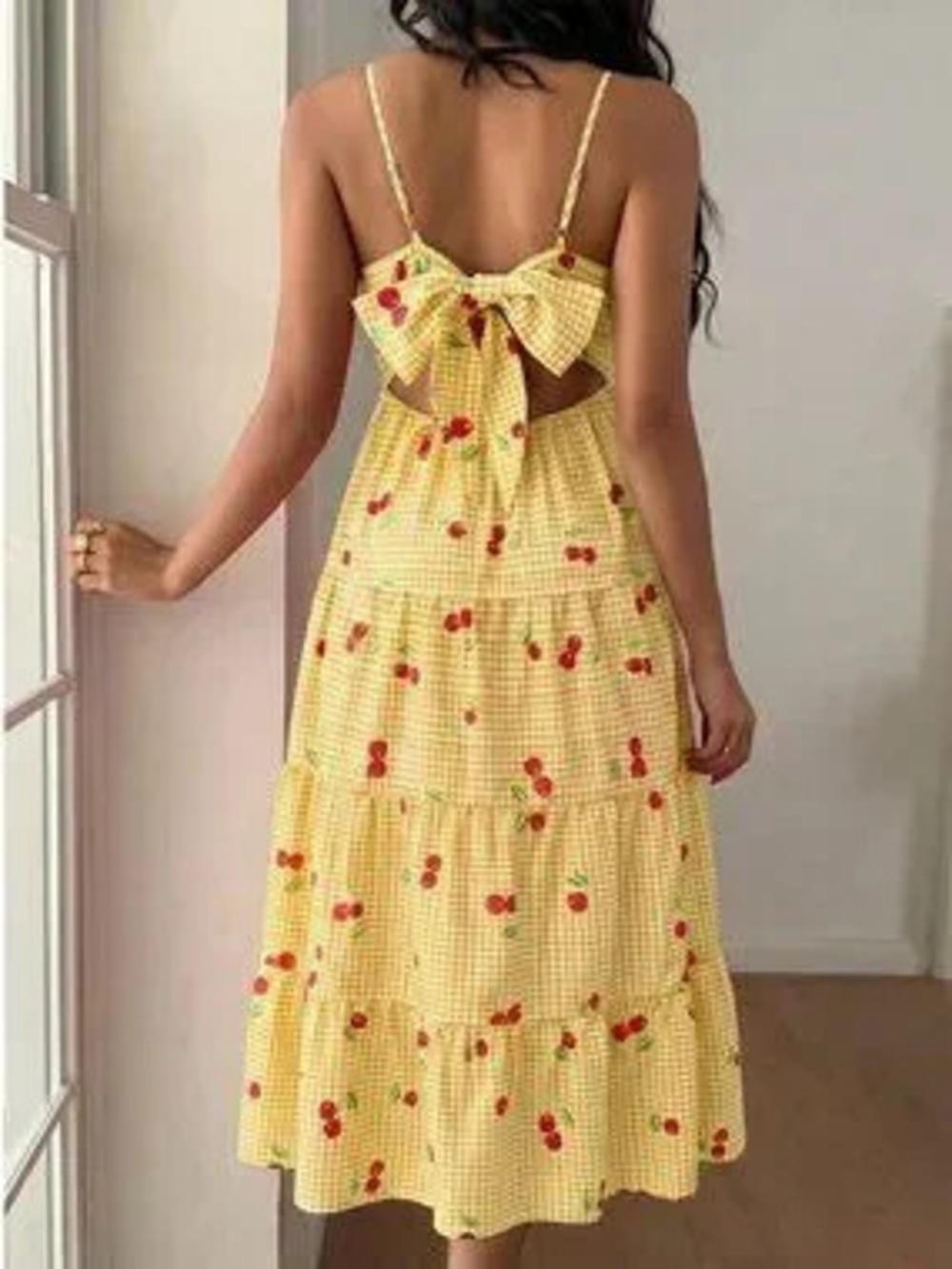 Yellow Boho Women's Cute Flare Cherry Strapless Maternity maxi Dress